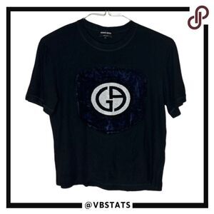 Georgio Armani Women's Black T-Shirt with Velvet Oversized Logo Size 46 (XL/10)